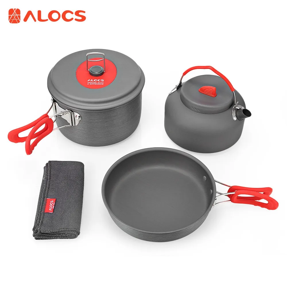 

ALOCS Outdoor Camping Cook Set Picnic Alumina Cooking Kit Cookware Set Portable Ultralight 2-3 People Cookware Set Pot Pan