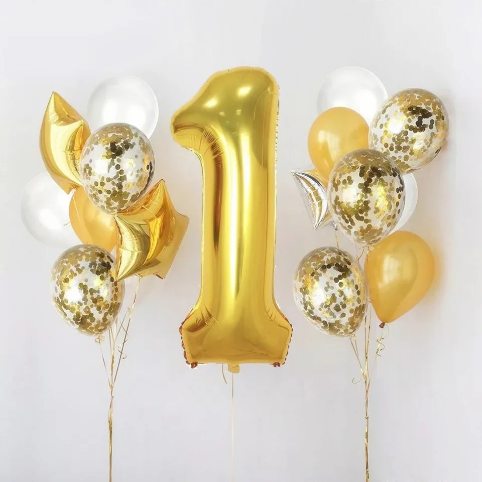 

Baby 1st Birthday Party Decorations Kids Large 40inch Number Foil Balloons Star Confetti Latex Helium Baloon Paper tissue Gifts