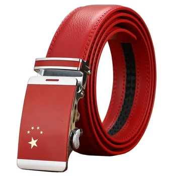 

[BATOORAP] Fashion Mens Luxury Automatic Buckle Belts Red Solid Strap Male Genuine Leather Cinturones Hombre Casual Waistband