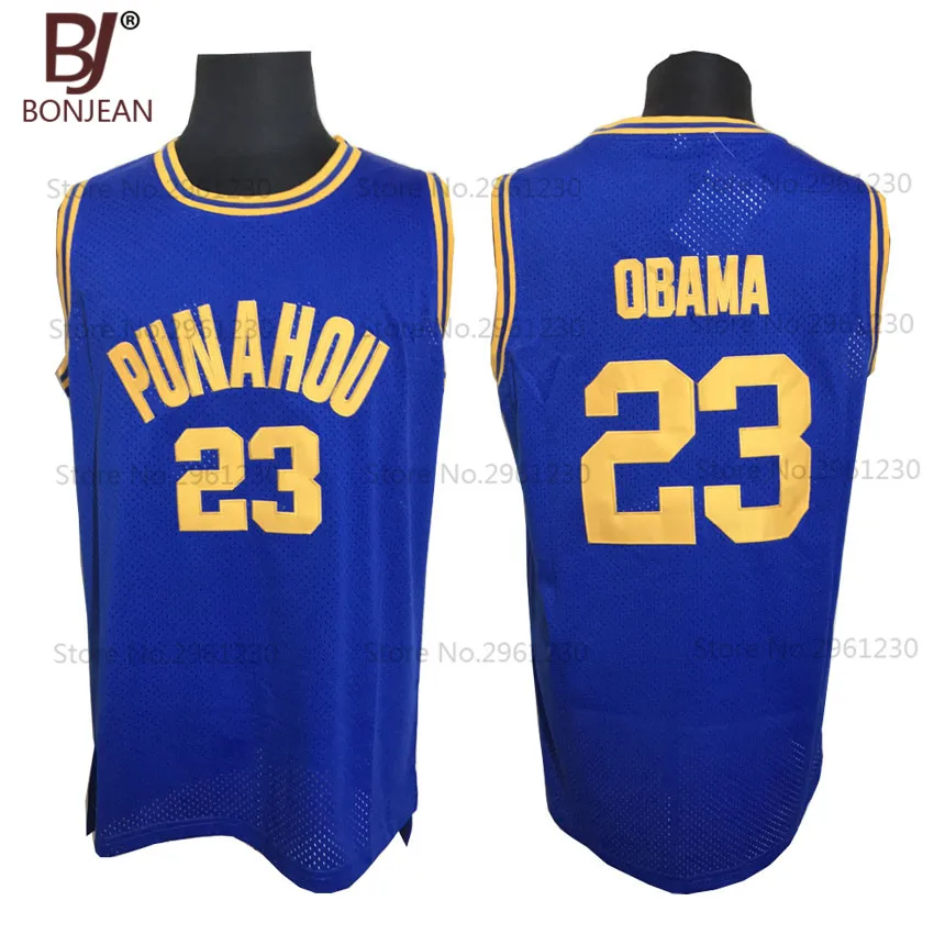 2017 BONJEAN font b Mens b font Basketball Jerseys 23 Barack Obama Jersey Punahou High School