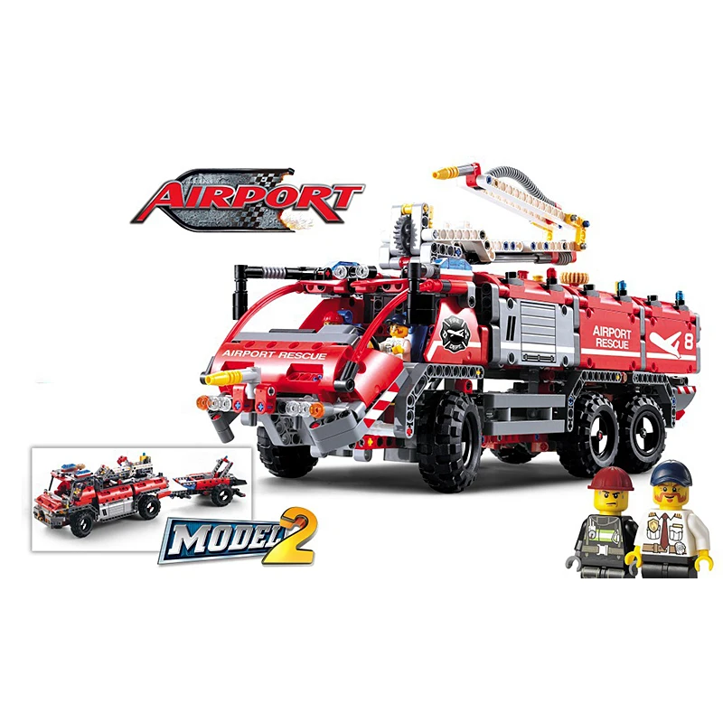 

Technology machinery series 2in1 Airport Fire Rescue Vehicle Truck Collection DIY Model Building Blocks Boy Toys