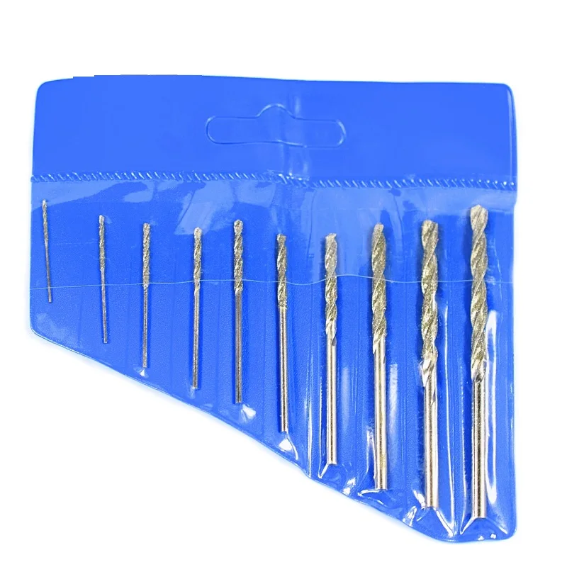 

Free Shipping 10pcs Diamond Coated Twist Drill Bit Set 0.8mm-4.0mm Drill Bit For Glass Tile Stone Tipped Hole Drill Bit