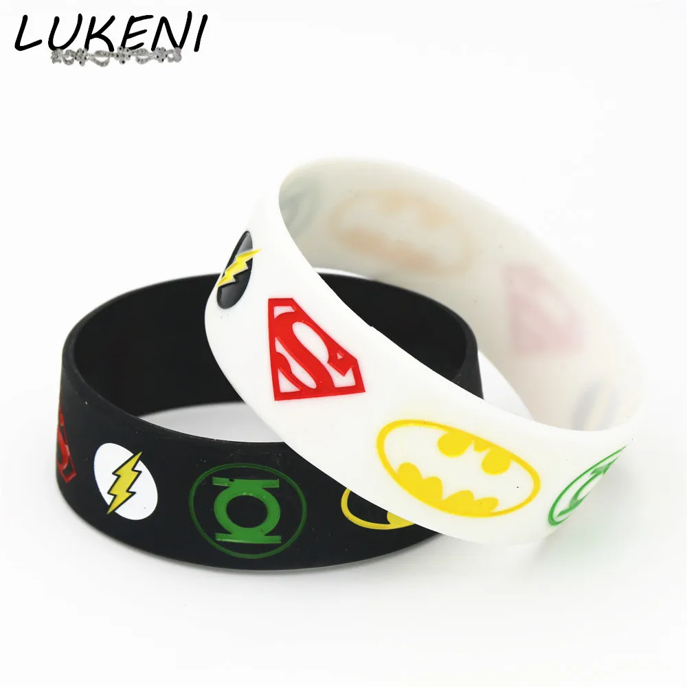 

LUKENI 1PC Batman Silicone Wristbands BRACELETS Superman Black White Rubber Silicone Bracelets & Bangles Bands for Fans SH047