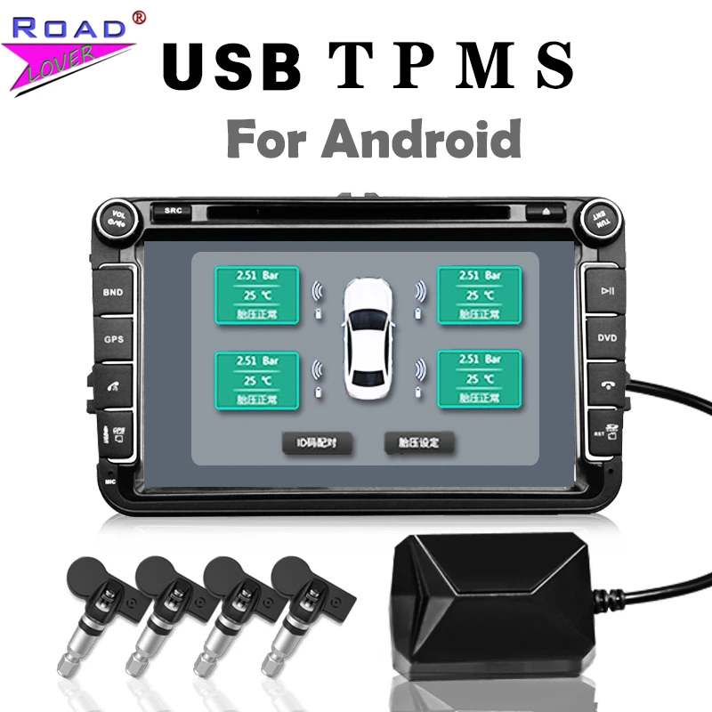 Tire Pressure Monitor Entweg USB TPMS Tire Pressure Monitor for Android Navigation Tire Pressure Monitoring Alarm System//Wireless Digital Transmission TPMS Sensor Tool with Sensor