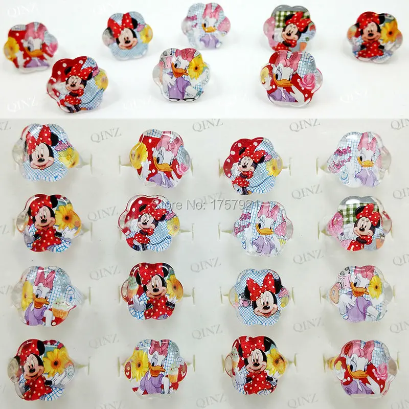

20Pcs Wholesale Mixed Lots Cute Minnie Daisy Cartoon Children/Kids Resin Lucite Flower-shaped Rings Christmas gift