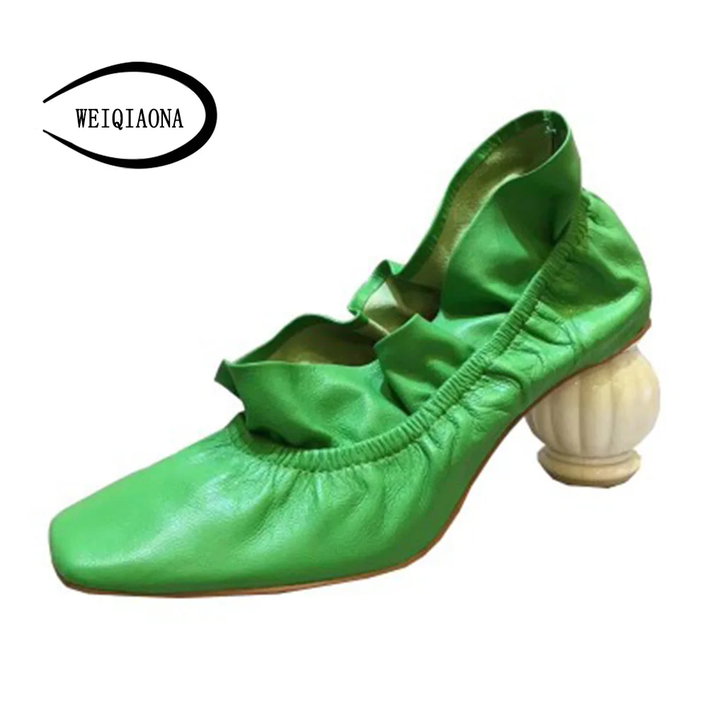 

WEIQIAONA 2018 Brand Design Catwalk Stars High Heels Pointed Toe Women Shoes pumps Genuine Leather Dress Shoes Wedding Shoes