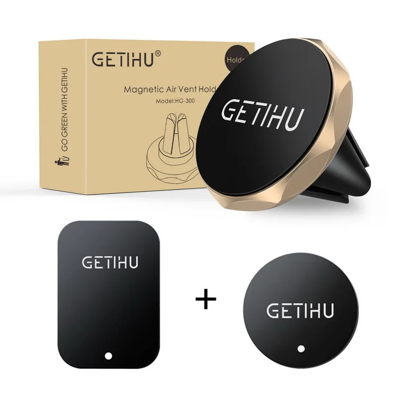 GETIHU, магнитный автомобильный держатель для телефона, крепление на вентиляционное отверстие, магнитная подставка для мобильного телефона, gps подставка для iPhone, Xiaomi, держатель для смартфона в автомобиле - Цвет: Golden