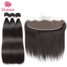 Beau Hair Peruvian Straight Human Hair 3 Bundles With Lace Frontal Free Part Ear To Ear 13*4 Frontal Non Remy Human Hair Weaving