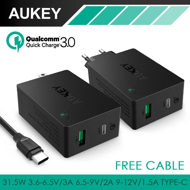 AUKEY USB C Quick Charge 3 0 Type C Dual Port Wall Charger EU US Plug