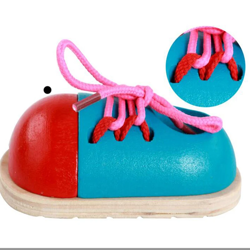  Educational Wooden Toys For Babies Montessori Teaching Aids Tie Shoelaces Training Fine Motor Skill - 33040613991