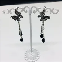 Boucles d'oreilles longues papillon noir pour femmes, pendentif Animal Crustal, chaîne gland, 8g, nouvelle mode 2019