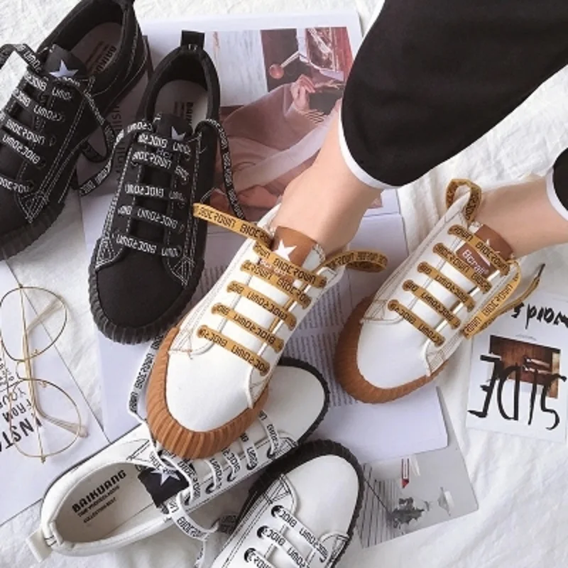 Chaussures Femme Plates Toile Marée Blanc Harajuku kaki blanc Printemps Étudiant Sauvage Noir Nouveau Coréenne 2018 Hq1xaFtW