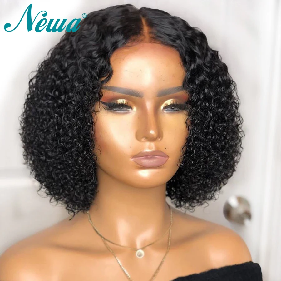 

Newa Hair Lace Front Human Hair Wigs Pre Plucked Brazilian Curly Lace Front Wigs With Baby Hair Short 13x4 Human Hair Bob Wigs