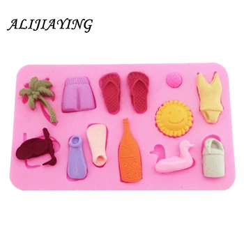 

1Pcs Beach series swimsuit trunks slippers fondant cake molds chocolate mould kitchen baking cake decorating supplies D0427