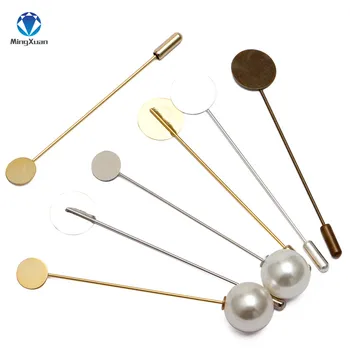 

MINGXUAN 10pcs 10/15mm Round Blank Fashion Copper Flat Pad 76mm Long Brooch Pin Base Settings Jewelry Findings Components