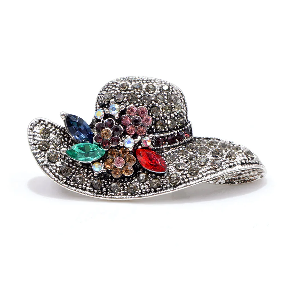 Винтажная женская брошь в виде шляпки с цветами CINDY XIANG, модное украшение в стиле антик в виде шляпки с горным хрусталем для пальто, платья, доступно в двух цветах, высокое качество - Окраска металла: silver