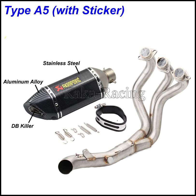 MT09 FZ09 мотоциклетная выхлопная система без шнуровки Модифицированная труба Akrapovic глушитель из углеродного волокна для Yamaha MT-09 FZ-09 - Цвет: Type A5(sticker)