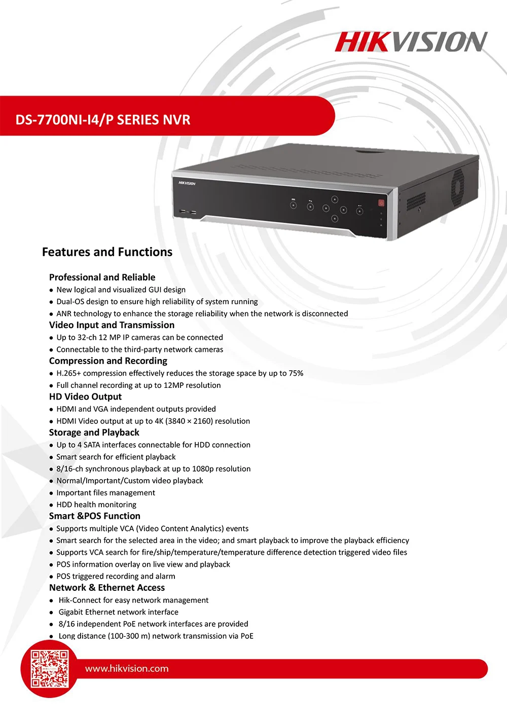 HIK 32 канала POE NVR DS-7732NI-I4/16 P с 16 PoE Порты Поддержка Двусторонняя обратная связь сети видео Регистраторы до 12MP записи