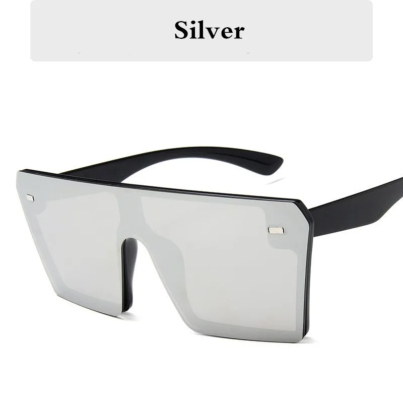 Негабаритные Квадратные Солнцезащитные очки для женщин Роскошные брендовые модные плоские красные черные прозрачные линзы цельные мужские солнцезащитные очки UV400 - Цвет линз: Серебристый
