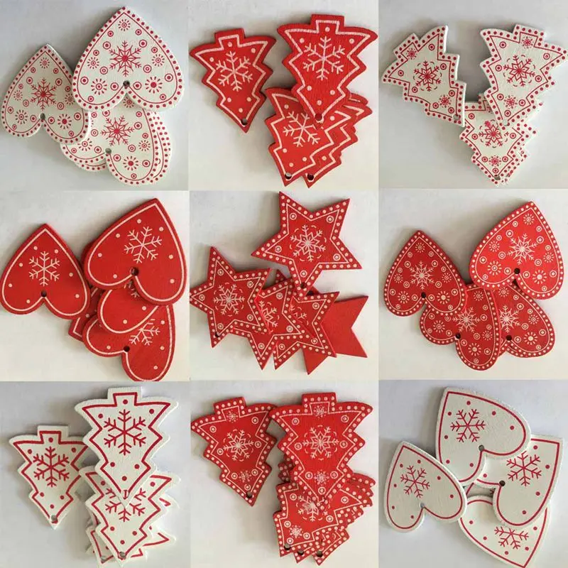 

10pcs/Lot 5CM Natural Wood Christmas Ornaments Pendant Hanging Gifts Snowflakes Xmas Tree Decor Home Wedding Decorations