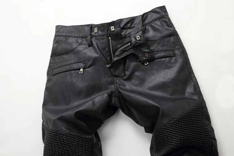 Новое поступление из искусственной кожи мужские стильные джинсы для езды байкерские Узкие повседневные штаны