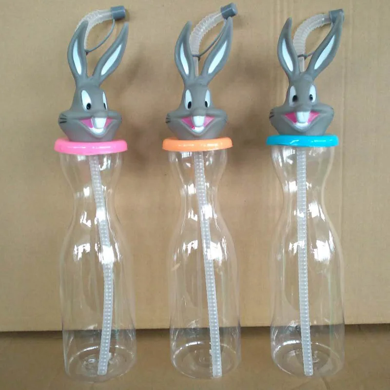 7864 Usine Vente à Long Cou 500 Ml Yard Mode Couleur Transparente Créative Paille Bouteille Deau Avec Carton De Lapin In Bouteilles Deau From