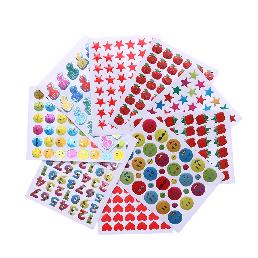 

10Sheets Child Gilding Reward Flash Sticker Mother Teacher Praise Label Award Five-pointed Star Smiley Face Gold Sticker