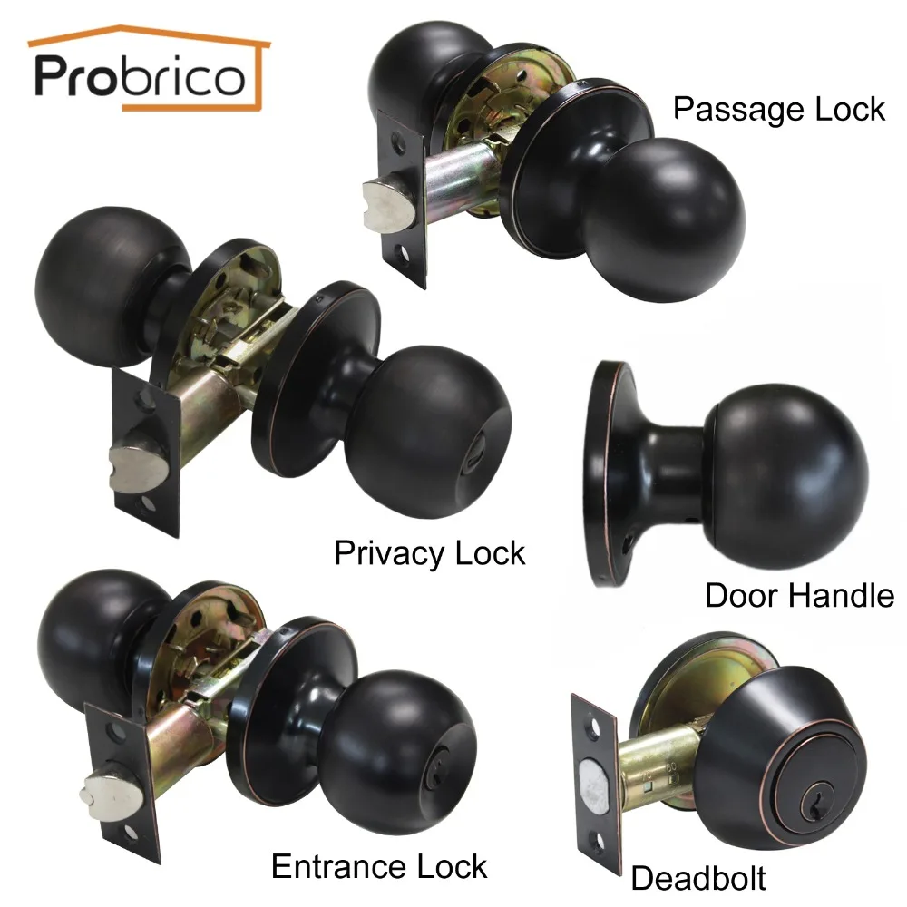 Probrico Interior Door Knobs Rotation Lock Bronze Round Handle