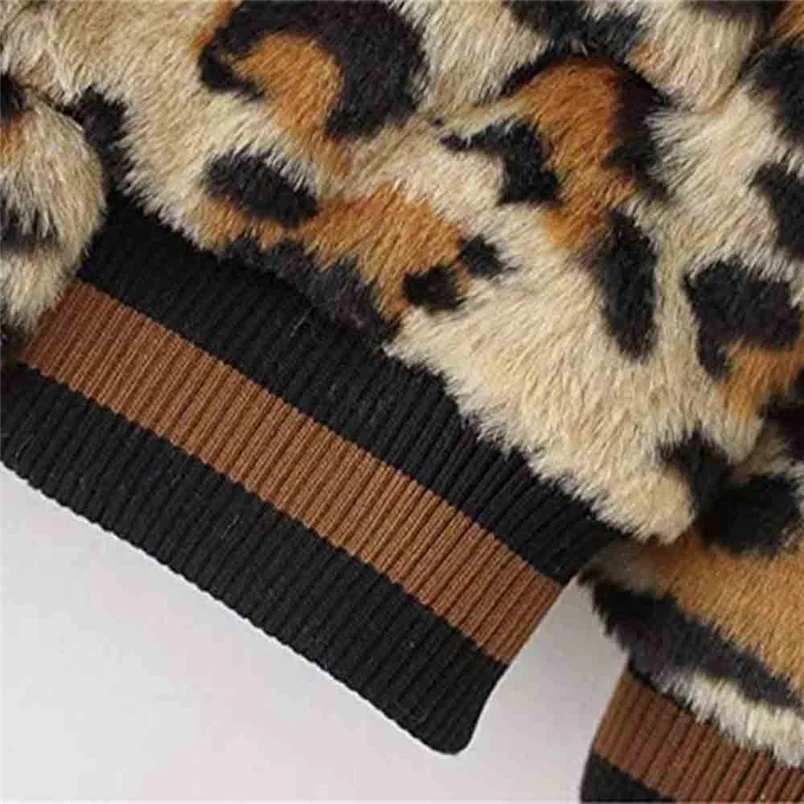 Fashion Womans Autumn Leopard Print Coat Thick Fur Collar Coat Faux Fur Zipper Pocket Outwear Casual Cardigan Jacket F#S25 (6)