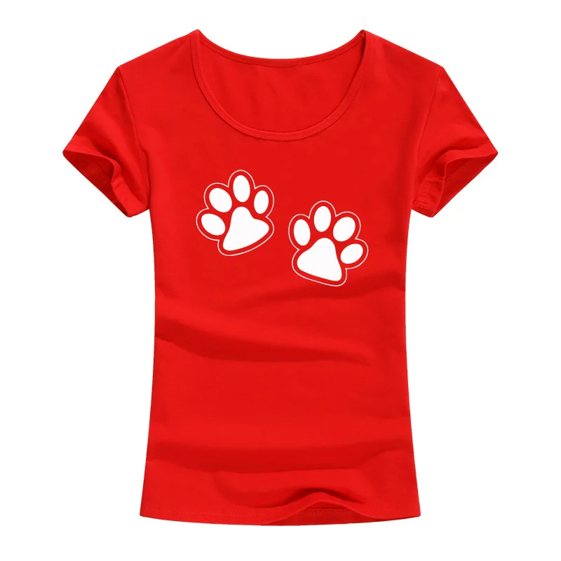 Women Summer Cotton T-shirt Animal Footprint Printed Christmas Short Sleeve T-shirt Kawaii Girl