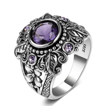 Натуральное фиолетовое кольцо с аметистом, женское, одноцветное, 925 пробы, серебряное, хорошее ювелирное изделие, юбилей, вечерние, подарок для бабушек - Цвет камня: Purple