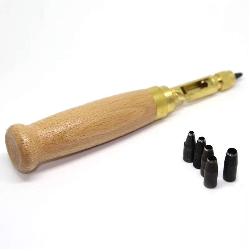 Quality Wooden Handle Screw Punch Auto Hole Punch Leather / Belt Tool