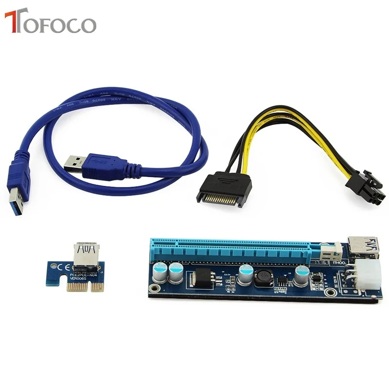TOFOCO 60 см PCIE PCI Express Riser Card 1x до 16x с USB3.0 кабель SATA 6Pin Мощность кабель Riser для горного оборудования