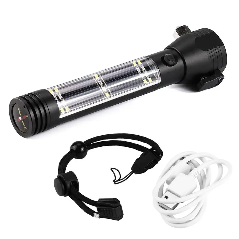 Multifunction LED Solar Flashlight Rechargeable Emergency Torch Light With Compass KBin