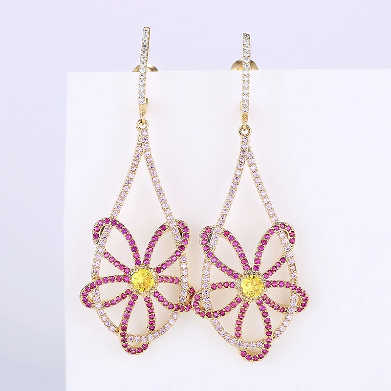 

New Beautiful Hollow Flower Earrings for Women Wedding or Party 925 Jewelry Silver Pin AAA CZ Stone Paved XIUMEIYIZU Brand