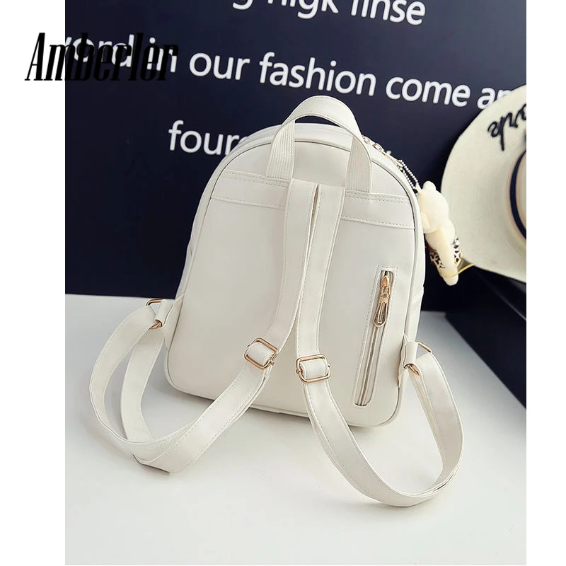 Amberler Fashion Women PU Leather Backpack Large Capacity Ladies Shoulder Travel Backpacks For Teenage Girls School Bags Female