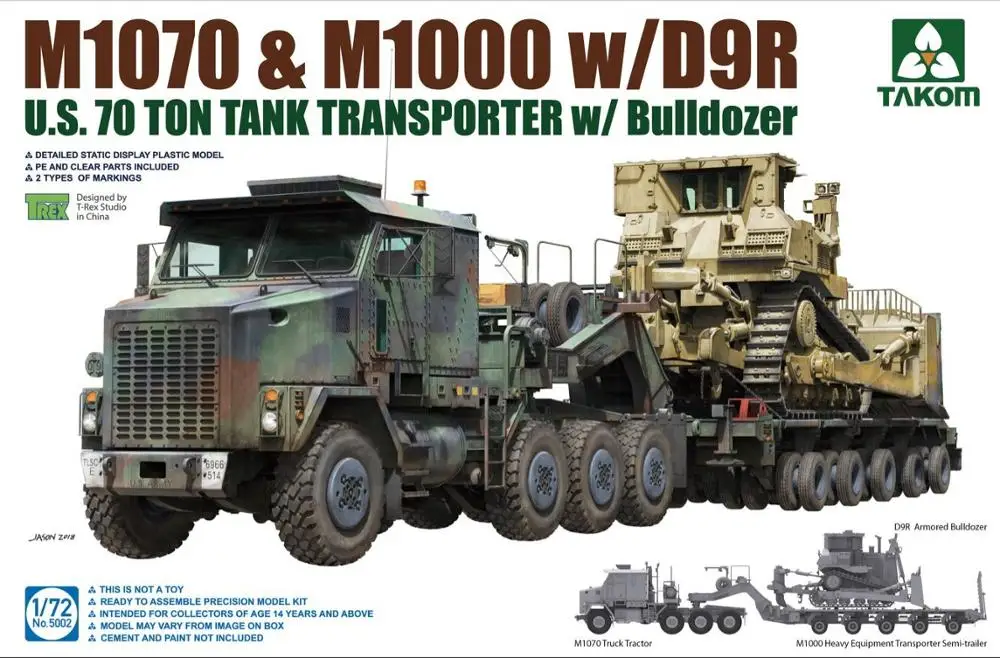TAKOM 5002 масштаб 1/72 США M1070 и M1000 w/D9R 70 тонн Танк транспортер w/бульдозер пластиковая