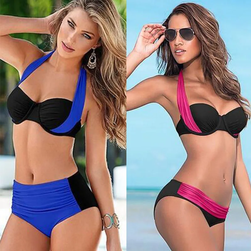 Kaufen TCBSG 2019 Neueste Sexy Bikinis Halter Push Up Bikini Set Frauen Badeanzug Hohe Taille Badeanzüge Schwimmen Plus Size Bademode 4XL