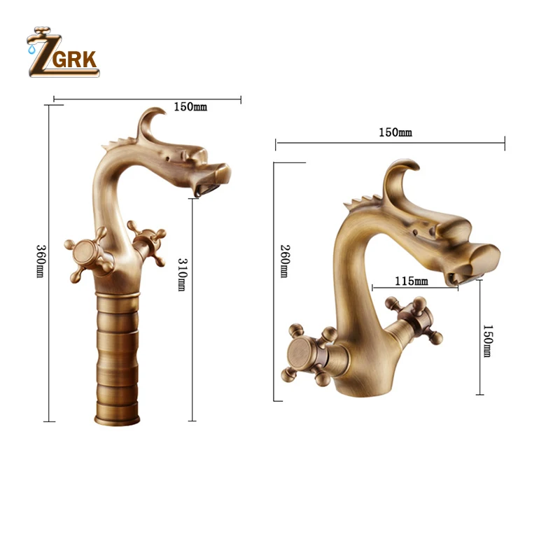  ZGRK Chinese Dragon Type Deck Mounted Cock Design Dual Handles Single Hole European Style Rural Whi