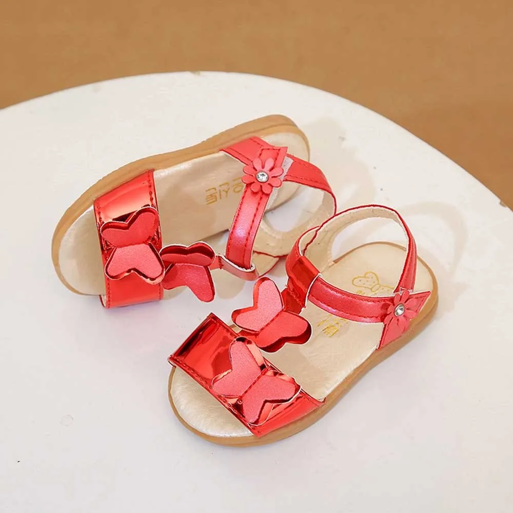 

LONSANT baby shoes Patent leather Girls Sandals pure color Butterfly Non-Slip Sandals summer Children fashion Sandals