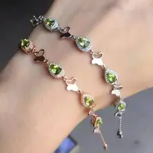 Натуральный Зеленый Перидот браслет из натурального драгоценного камня 925 серебряный браслет Мода бабочка капли воды девушка партии ювелирный
