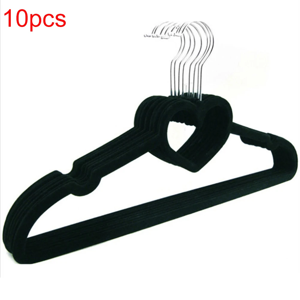

10 PCS/SET Flocking Clothes Hanger Heart-Shaped Drying Rack Racks Space Saving Portable Plastic Clothing Storage
