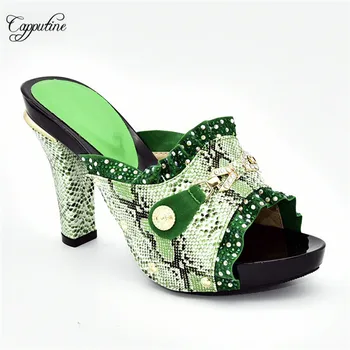 

Fashion green African lady high heel slip on-shoes for party 288-1, Heel height 11cm
