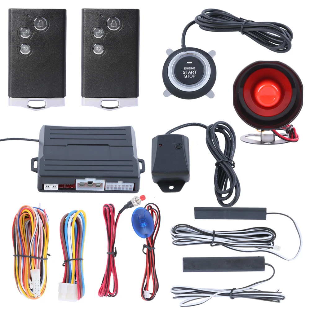 Good quality universal PKE car alarm kit with start stop push button
