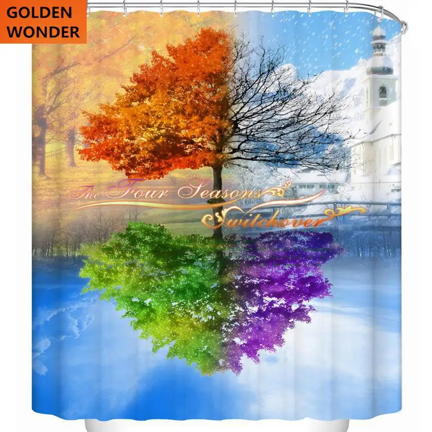 

Free Shipping New Design Tree Colorful Shower Curtain Bathroom Curtain Data Printing Cortina Polyester Water-proof Home Garden