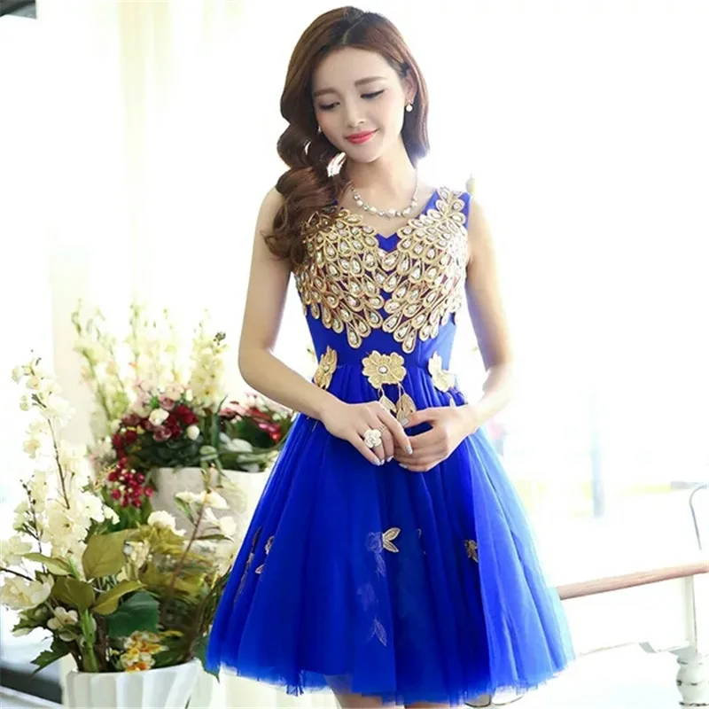 

Formal Women Royal Blue Evening Dress Short Red Prom Dress 2019 Bead Homecoming Graduation Dress Robe De Soiree