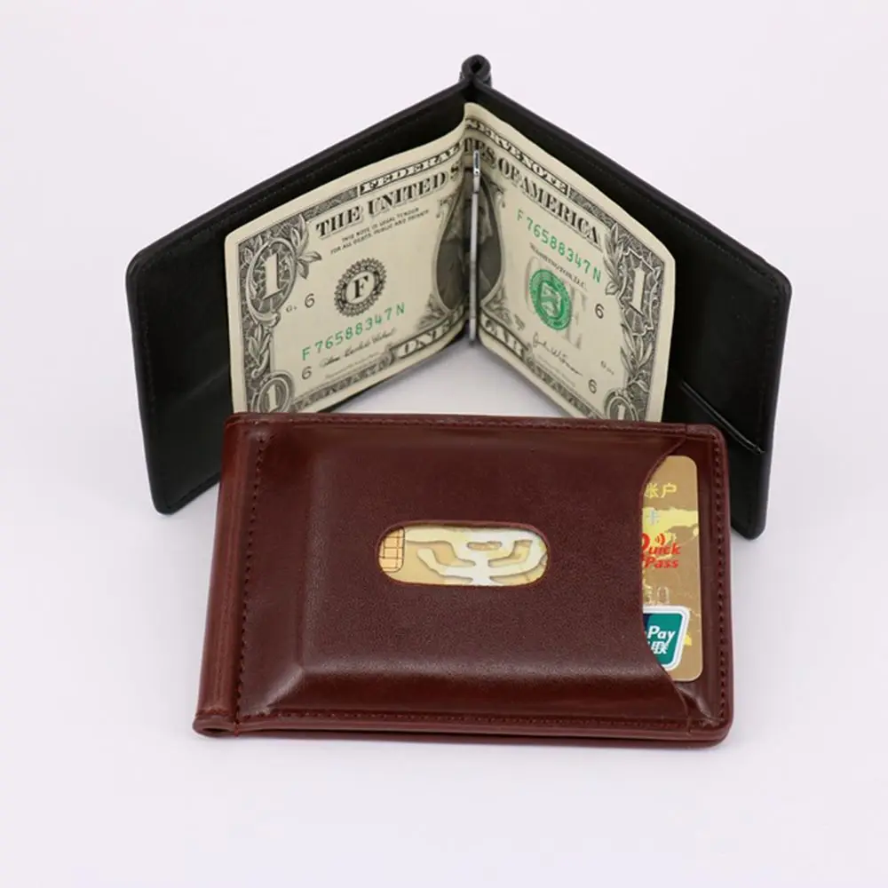 

ISKYBOB High Quality 1PC Fashion Men Solid Thin Magnet Hasp Bifold Money Clip Leather Wallet ID Credit Men Purse Brand New
