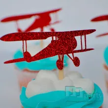 Мультфильм самолет вертолет кекс toppers, самолет, Винтаж, красный, синий, на заказ, Воздушный самолет дети день рождения поставки