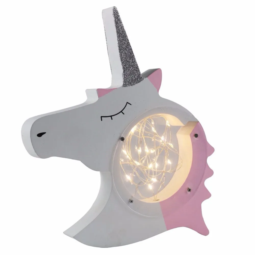 

DELICORE Magic Unicorn Head Light Up LED Bedroom Decoration Wood Decorative Signs For Nursery Bedroom Living Room Table Decor