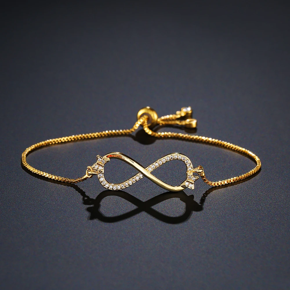 

Hot Sale Fashion Gold/Silver Bracelets For Women Girl AAA+ Cubic Zirconia 8 Infinity Charm Bracelet Trendy Female Accessories